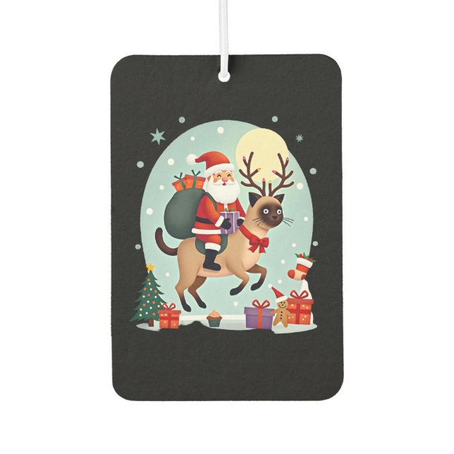 Santa Riding Reindeer Siamese Cat Christmas Tree L Air Freshener (Front)