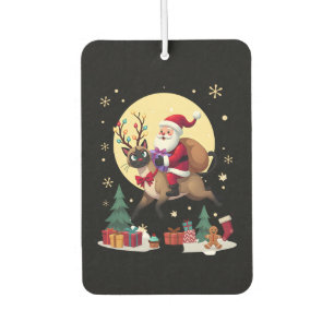 Santa Riding Reindeer Siamese Cat Christmas Tree L Air Freshener