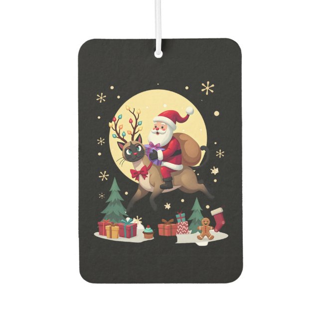 Santa Riding Reindeer Siamese Cat Christmas Tree L Air Freshener (Front)