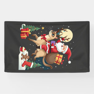 Santa Riding Reindeer Siamese Cat Christmas Tree L Banner