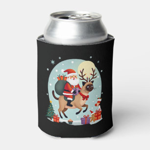 Santa Riding Reindeer Siamese Cat Christmas Tree L Can Cooler