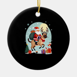 Santa Riding Reindeer Siamese Cat Christmas Tree L Ceramic Ornament
