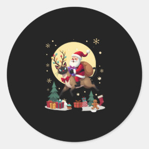 Santa Riding Reindeer Siamese Cat Christmas Tree L Classic Round Sticker