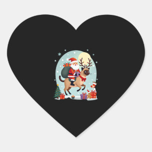 Santa Riding Reindeer Siamese Cat Christmas Tree L Heart Sticker