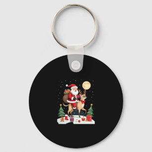 Santa Riding Reindeer Siamese Cat Christmas Tree L Keychain