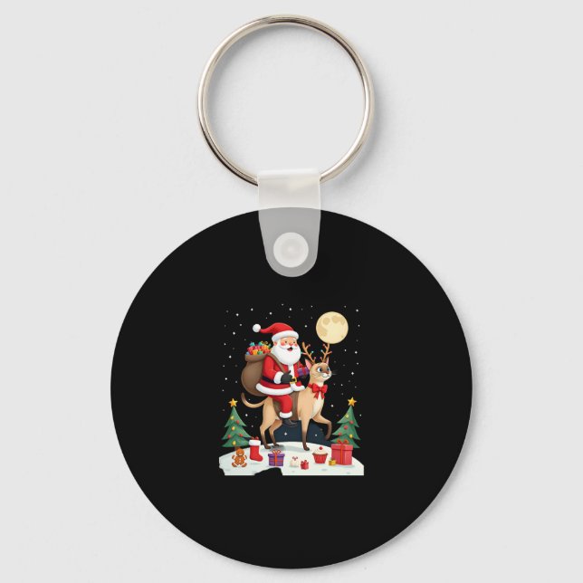 Santa Riding Reindeer Siamese Cat Christmas Tree L Keychain (Front)