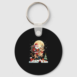 Santa Riding Reindeer Siamese Cat Christmas Tree L Keychain