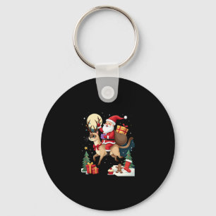 Santa Riding Reindeer Siamese Cat Christmas Tree L Keychain