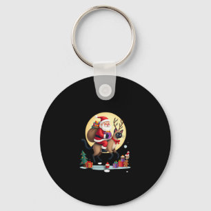 Santa Riding Reindeer Siamese Cat Christmas Tree L Keychain