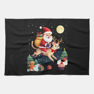 Santa Riding Reindeer Siamese Cat Christmas Tree L Kitchen Towel