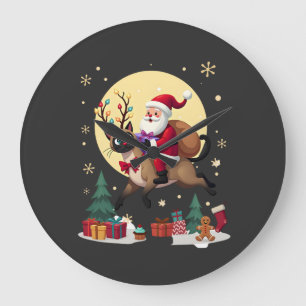 Santa Riding Reindeer Siamese Cat Christmas Tree L Large Clock