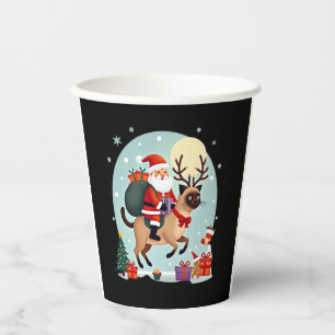 Santa Riding Reindeer Siamese Cat Christmas Tree L Paper Cups