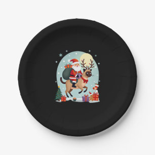 Santa Riding Reindeer Siamese Cat Christmas Tree L Paper Plate