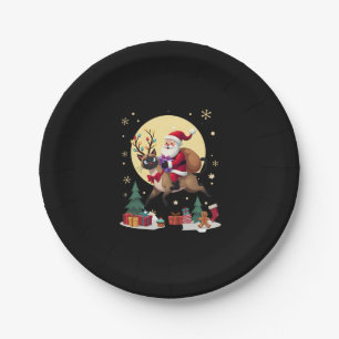 Santa Riding Reindeer Siamese Cat Christmas Tree L Paper Plate