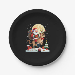 Santa Riding Reindeer Siamese Cat Christmas Tree L Paper Plate