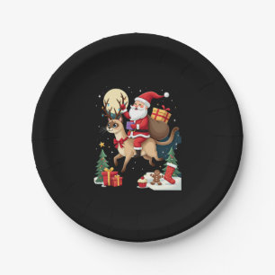 Santa Riding Reindeer Siamese Cat Christmas Tree L Paper Plate