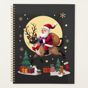 Santa Riding Reindeer Siamese Cat Christmas Tree L Planner