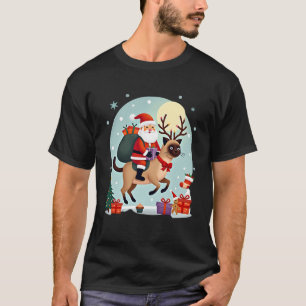 Santa Riding Reindeer Siamese Cat Christmas Tree L T-Shirt
