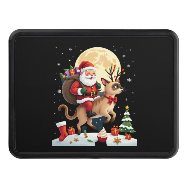 Santa Riding Reindeer Siamese Cat Christmas Tree L Trailer Hitch Cover (Front)