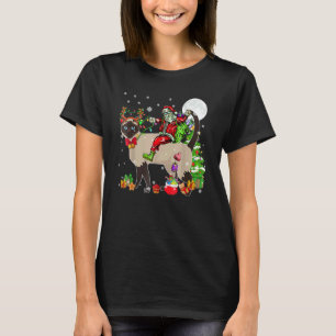 Santa Riding Reindeer Siamese Cat Christmas Tree T-Shirt
