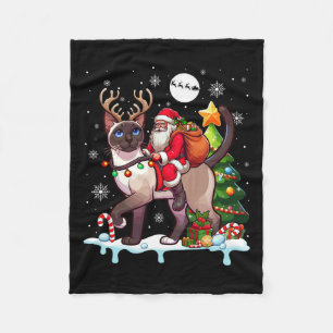 Santa Riding Reindeer Siamese Cat Xmas Tree Colorf Fleece Blanket