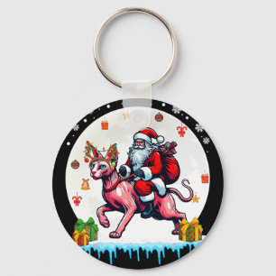 Santa Riding Reindeer Sphynx Cat Christmas Owner K Keychain