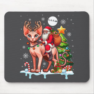 Santa Riding Reindeer Sphynx Cat Xmas Tree Colorfu Mouse Pad