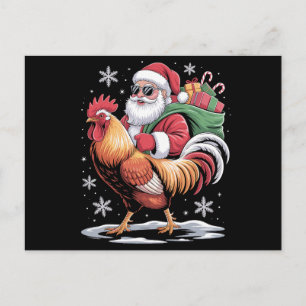 Santa Riding Rooster Christmas Farm Chicken Xmas Holiday Postcard