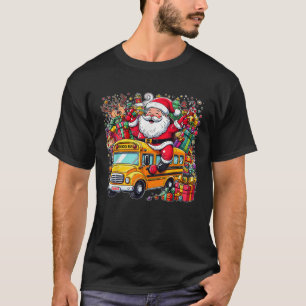 Santa Riding School Bus Driver Kids Funny Christma T-Shirt