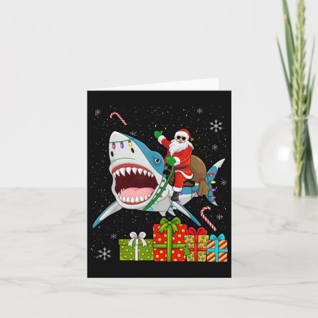 Santa Riding Shark Christmas Pajama Cute Ocean Ani Card (Front)
