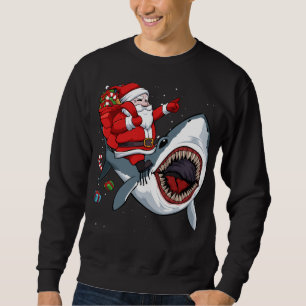 Santa Riding Shark Christmas Pajama Cute Ocean Ani Sweatshirt