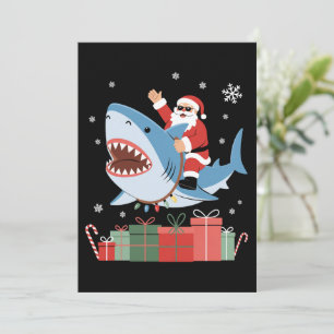 Santa Riding Shark Christmas Pajama Cute Ocean Invitation