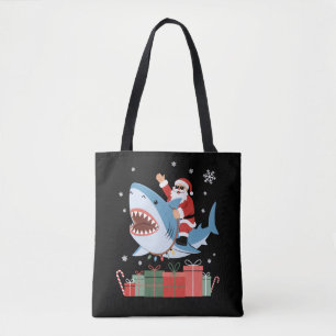 Santa Riding Shark Christmas Pajama Cute Ocean  Tote Bag