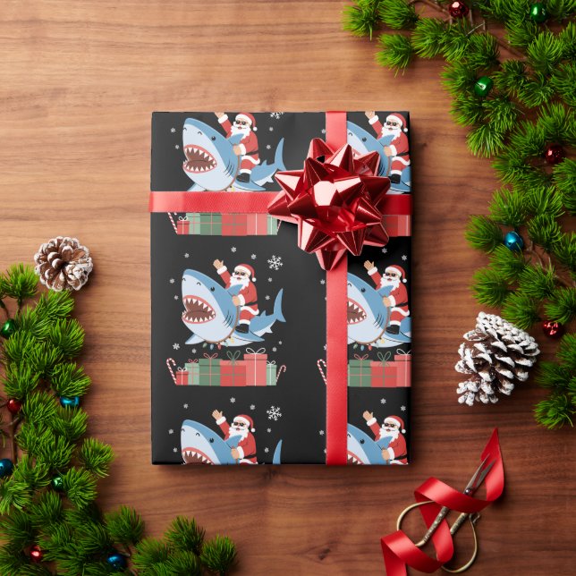 Santa Riding Shark Christmas Pajama Cute Ocean  Wrapping Paper (Holiday Gift)
