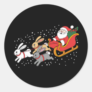 Santa Riding Sleigh Rabbit Christmas Xmas Family Classic Round Sticker