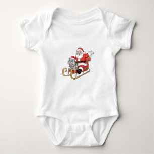 Santa Riding Sleigh with a Moo Deng Baby Hippo Bodysuit