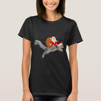 Santa Riding Squirrel Christmas Light T-Shirt