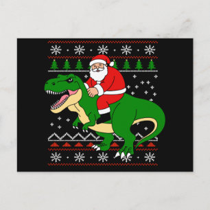 Santa Riding T Rex Christmas Dinosaur Ugly Xmas Holiday Postcard