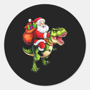 Santa Riding T Rex Christmas Funny Xmas Kids Boys Classic Round Sticker