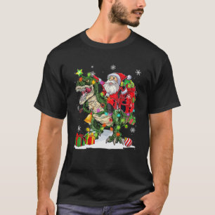 Santa Riding T Rex Dinosaur Christmas 2023 Men Boy T-Shirt