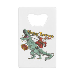 Santa Riding T Rex - Merry Trexmas Credit Card Bottle Opener