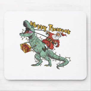 Santa Riding T Rex - Merry Trexmas Mouse Pad