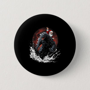 Santa Riding The Japanese Monster Kaiju For Christ 2 Inch Round Button