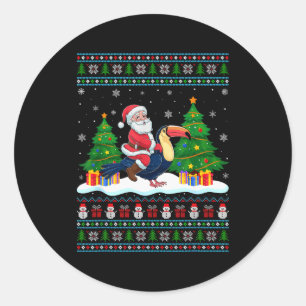 Santa Riding Toucans Tree Lights Ugly Christmas Sw Classic Round Sticker