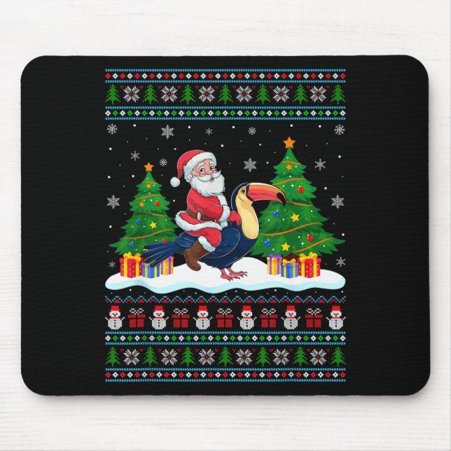 Santa Riding Toucans Tree Lights Ugly Christmas Sw Mouse Pad (Front)
