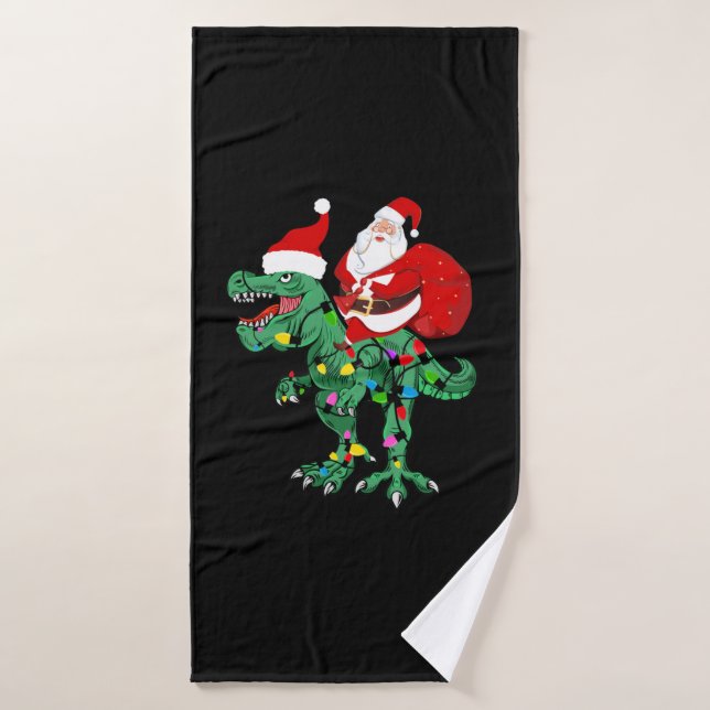 santa riding tree rex   bath towel (Bath Towel)