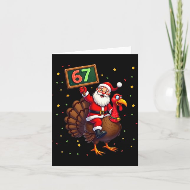 Santa Riding Turkey Take Number 67 Christmas &amp; Card (Front)