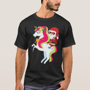 Santa Riding Unicorn Funny Cute Winter Girl Christ T-Shirt