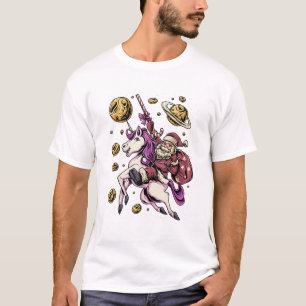 Santa Riding Unicorn In Space Christmas T-Shirt