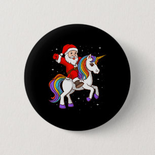 Santa Riding Unicorn Mystical Animal Xmas Magical 2 Inch Round Button